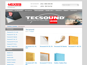 Сайт-каталог материалов Tecsound для звукоизоляции помещений